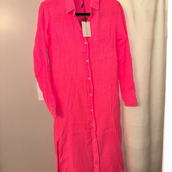 Felicite Boyfriend Maxi Dress Gauze Hot Pink Small NWT